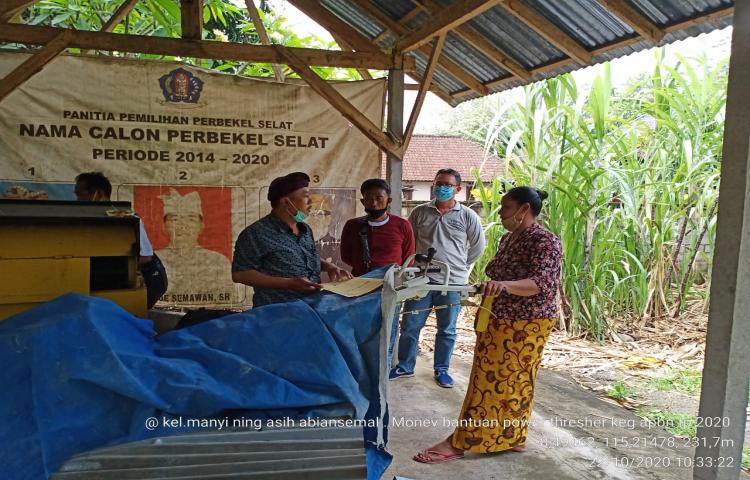 Jajaran Bidang TPH Diperpa Bersama Ka. BPP Dampingi Tim  Distanpangan Prov. Bali Monev Alsintan Pasca Panen Kegiatan Ditjen TP Kementan RI Tahun 2020